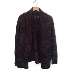 Dex Wool Marbled Black Pink Chunky Knit Open Front Cardigan Women’s size Medium